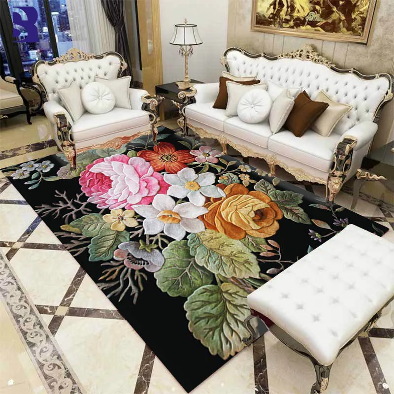 

SunnyRain 1-piece 3D Flowers Area Rugs for Living Room Black Rugs and Carpets for Kitchen Rug for Bedroom Slip Resistance