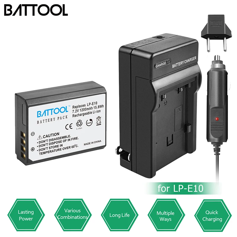 Batcool LP E10 цифровой аккумулятор + зарядное устройство Комплект для Canon Rebel T3 T5 T6 Kiss X50