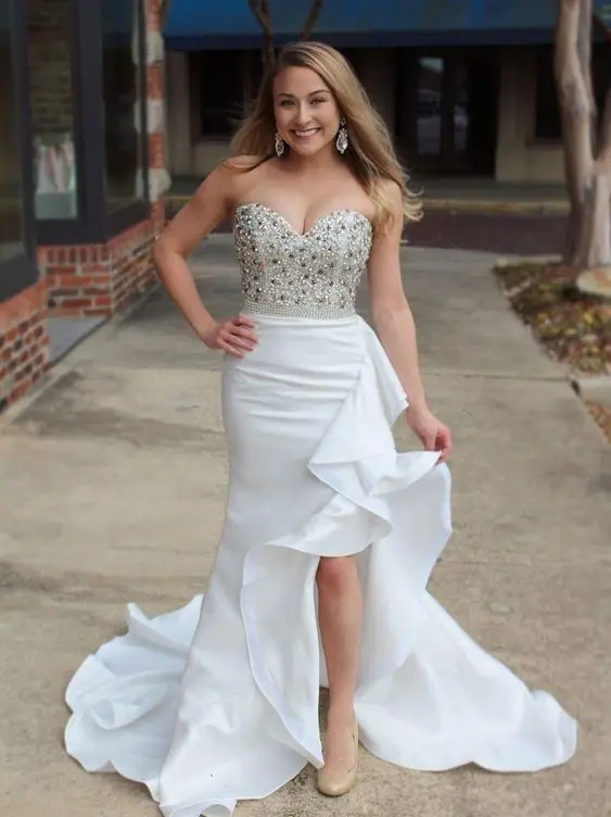 Ruffles Long Mermaid Prom Dresses New Sweetheart Split Side Beading Crystal Formal Evening Dress Party Gowns
Ruffles Long Mermaid Prom Dresses New Sweetheart Split Side Beading Crystal Formal Evening Dress Party Gowns