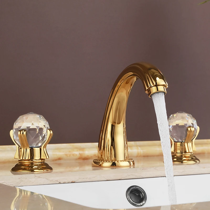 Gold Pvd crystal and Solid brass Three Holes Widespread Bathroom Sink Faucet New Hot and cold water Vanity Basin Mixer Tap
Gold Pvd crystal and Solid brass Three Holes Widespread Bathroom Sink Faucet New Hot and cold water Vanity Basin Mixer Tap