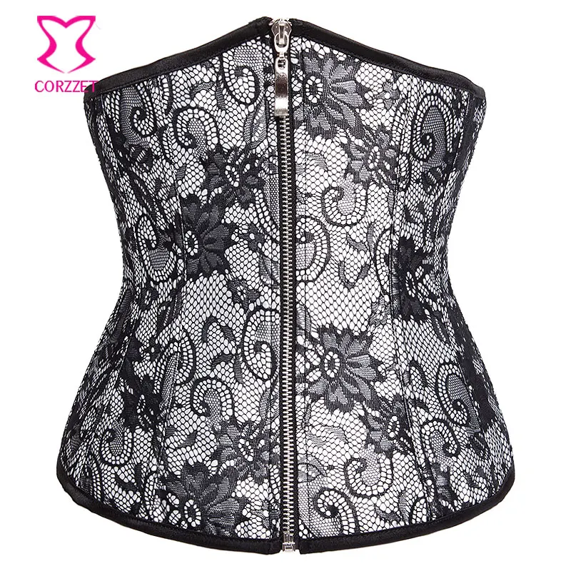 White Satin & Black Floral Lace Corsets And Bustiers Sexy Underbust Corset Tight Lacing Zipper Waist Trainer Korsett For Women
White Satin & Black Floral Lace Corsets And Bustiers Sexy Underbust Corset Tight Lacing Zipper Waist Trainer Korsett For Women