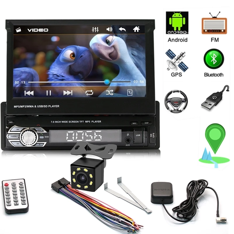 1din автомобильный Радио gps навигация 7 "HD выдвижной экран MP5 плеер Bluetooth стерео