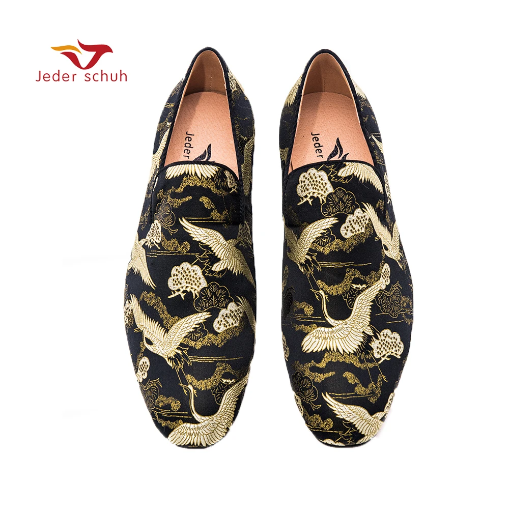 Мужская обувь Jeder Schuh черные и Золотые лоферы ручной работы в китайском стиле с