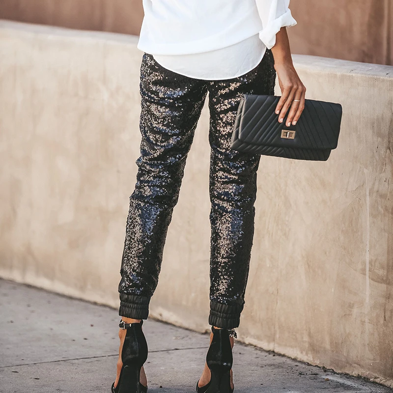 Pu leather patchwork sequin pants women Fashion drawstring pencil pants Sparkly glitter long trousers club wear casual pantolon
Pu leather patchwork sequin pants women Fashion drawstring pencil pants Sparkly glitter long trousers club wear casual pantolon