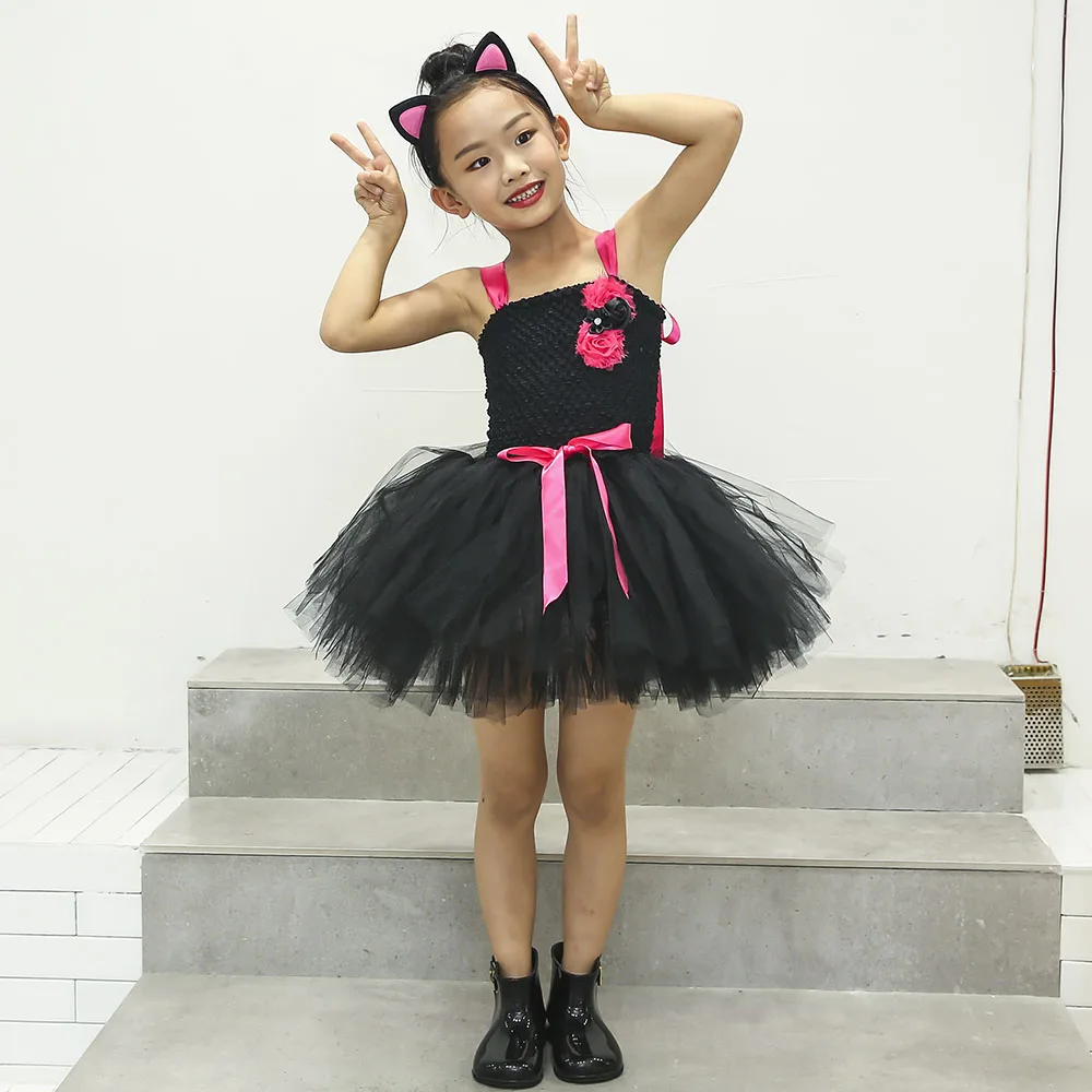 Hot Pink Black Cat Girl Tutu Dress Lovely Girl Flowers Bow Birthday Tutu Dress Child Cosplay Party Costume Set With Headban'd
Hot Pink Black Cat Girl Tutu Dress Lovely Girl Flowers Bow Birthday Tutu Dress Child Cosplay Party Costume Set With Headban'd
