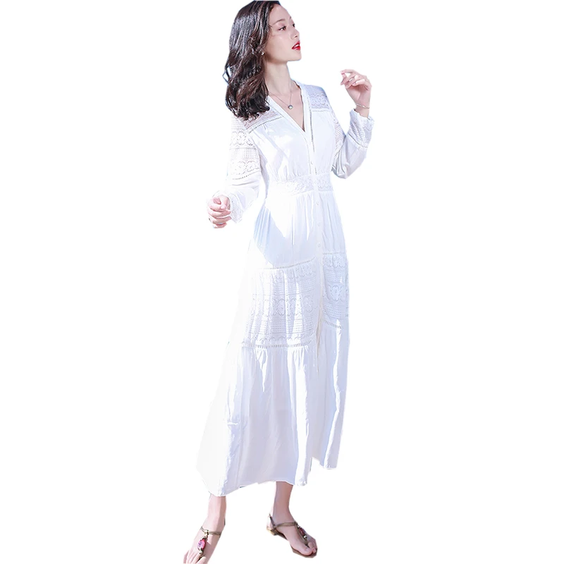 Summer White Maxi Long Dresses Bohemian Style V-neck Long Sleeve Loose Casual Dresses Women Floral Beach Dresses RE0330
Summer White Maxi Long Dresses Bohemian Style V-neck Long Sleeve Loose Casual Dresses Women Floral Beach Dresses RE0330