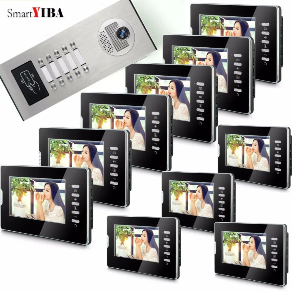 SmartYIBA Wired 7" Monitor Video Door Phone Intercom Doorbell System Night Vision RFID Access Doorbell Camera For 10 Apartment
SmartYIBA Wired 7" Monitor Video Door Phone Intercom Doorbell System Night Vision RFID Access Doorbell Camera For 10 Apartment