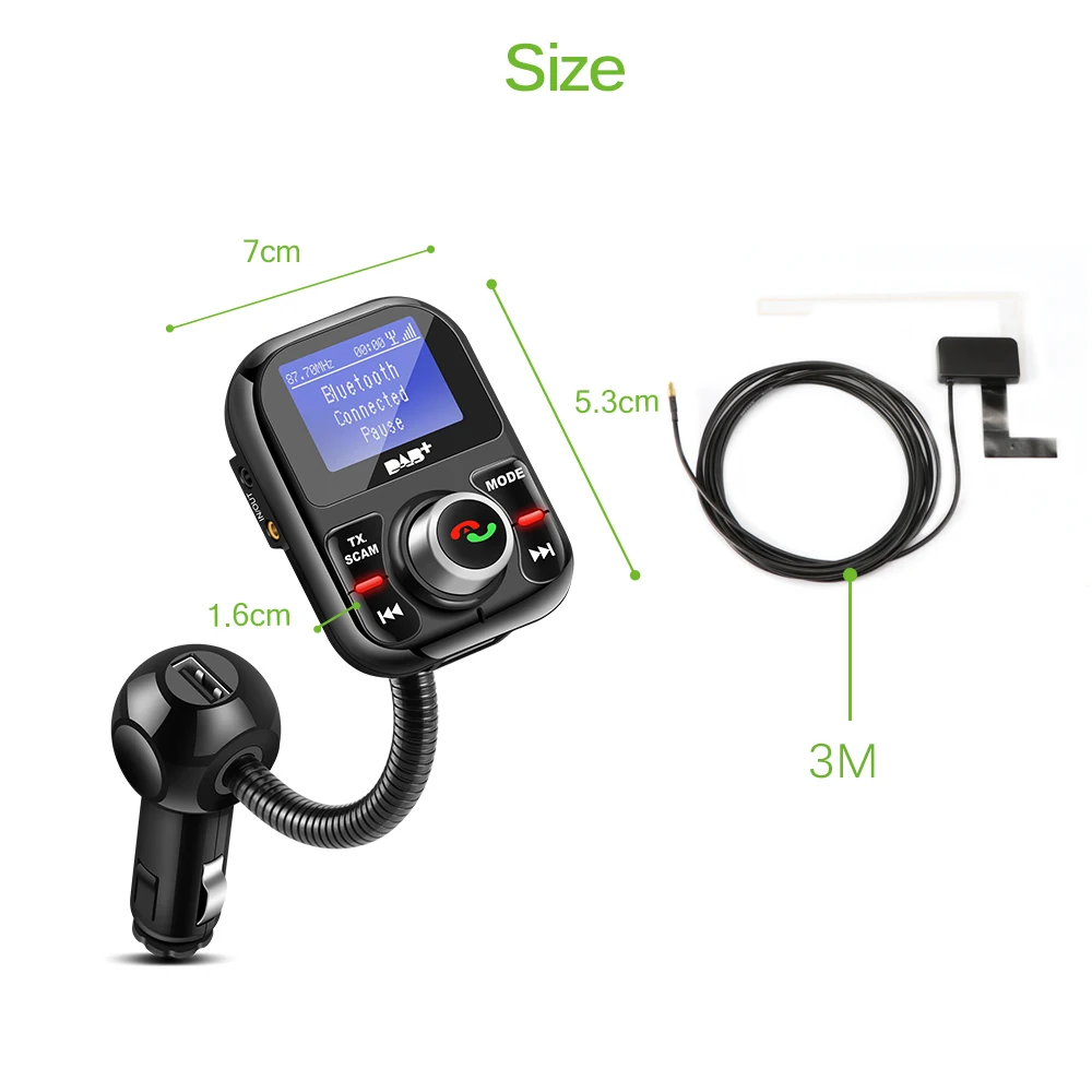 Rotatable Car FM Transmitter Bluetooth DAB Receiver with Antenna 3.1A Dual USB Car Charger Support TF Card U-disk AUX
Rotatable Car FM Transmitter Bluetooth DAB Receiver with Antenna 3.1A Dual USB Car Charger Support TF Card U-disk AUX