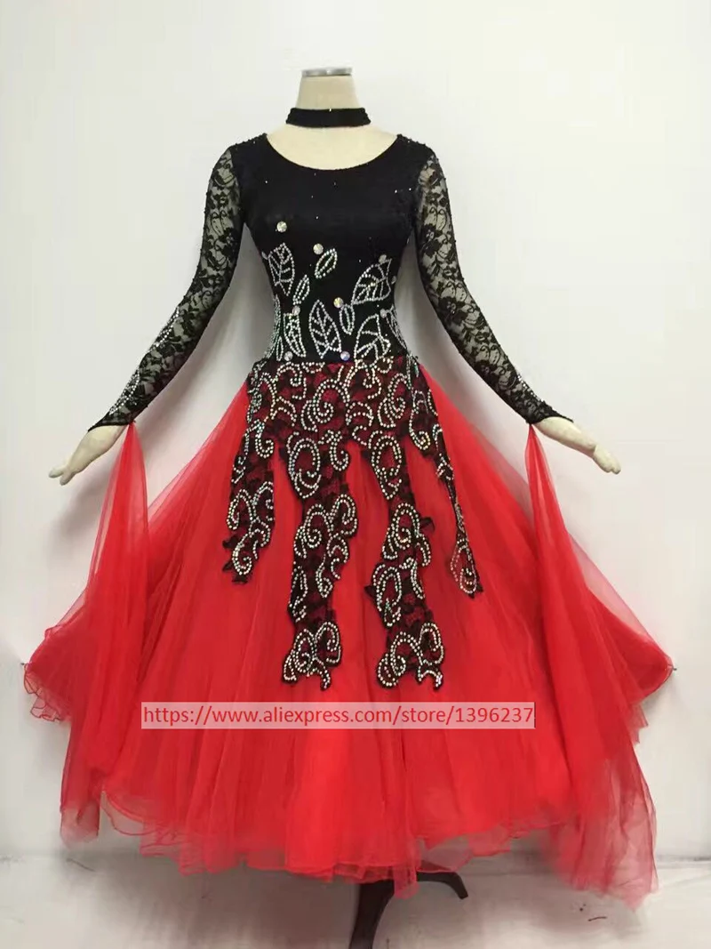 Костюмы для бальных танцев платья черный с красным Стандартный Вальс Танго