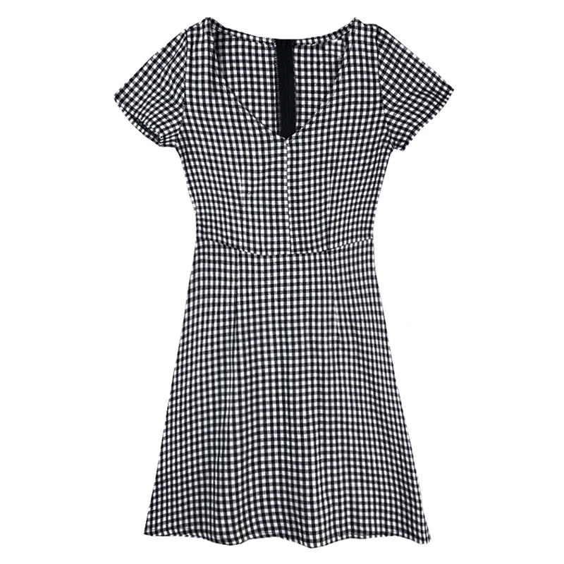 PERHAPS U Empire A-line Plaid V Neck Short Sleeve Mini Dress Black Summer Casual Corean D1069
PERHAPS U Empire A-line Plaid V Neck Short Sleeve Mini Dress Black Summer Casual Corean D1069