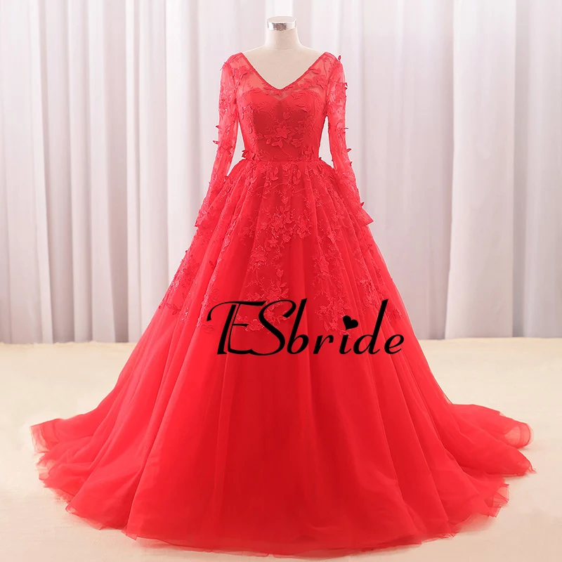 Plus size Red V Neck A line Wedding Dresses Turkey 2017 Puffy Lace White black Arab Gowns Gelinlik Robe de mariage | Свадьбы и