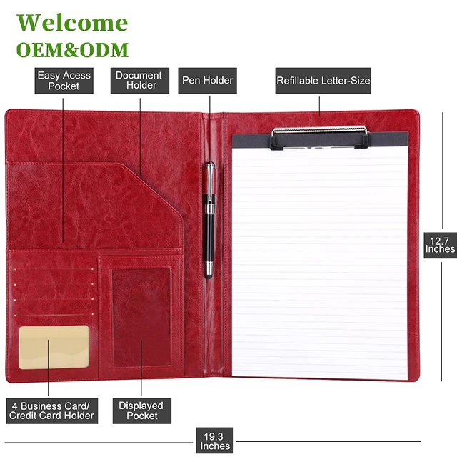 

wholesale customized A4 size leather office conference presentation document file folder