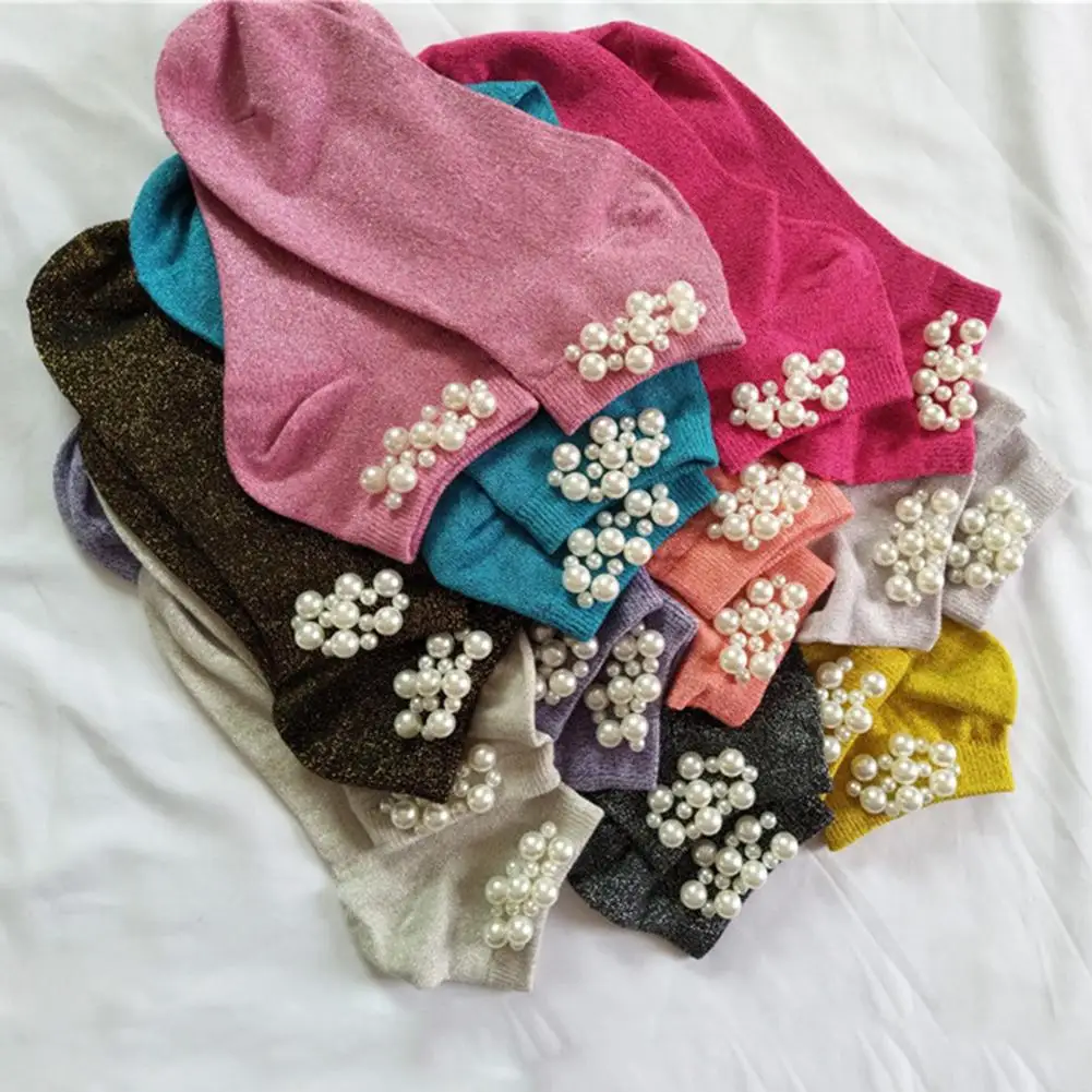 Fashion Shimmer Faux Pearl Beading Breathable Cotton Women Elastic Short Socks Hipster Skatebord Ankle Funny Socks Female Gift
Fashion Shimmer Faux Pearl Beading Breathable Cotton Women Elastic Short Socks Hipster Skatebord Ankle Funny Socks Female Gift