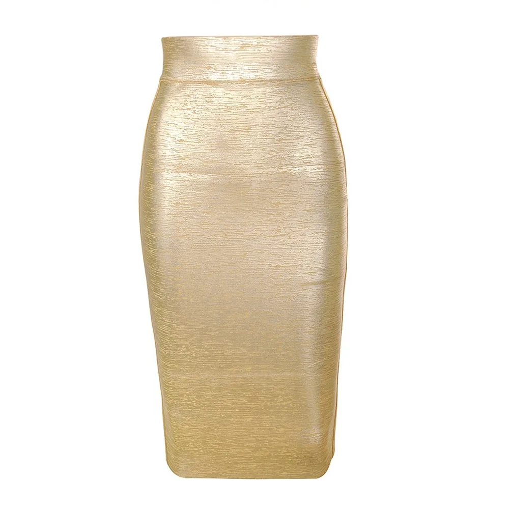 Gold Foil Color Ladies HL Bandage Skirts Sexy Bodycon Knee Length Skirts Pencil Skirts High Quality
Gold Foil Color Ladies HL Bandage Skirts Sexy Bodycon Knee Length Skirts Pencil Skirts High Quality