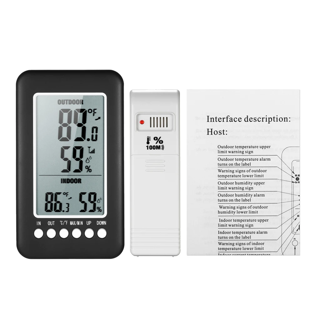 Wireless Digital Thermometer Hygrometer Indoor/Outdoor LCD Temperature Humidity Meter with Max Min Value Display Transmitter
Wireless Digital Thermometer Hygrometer Indoor/Outdoor LCD Temperature Humidity Meter with Max Min Value Display Transmitter