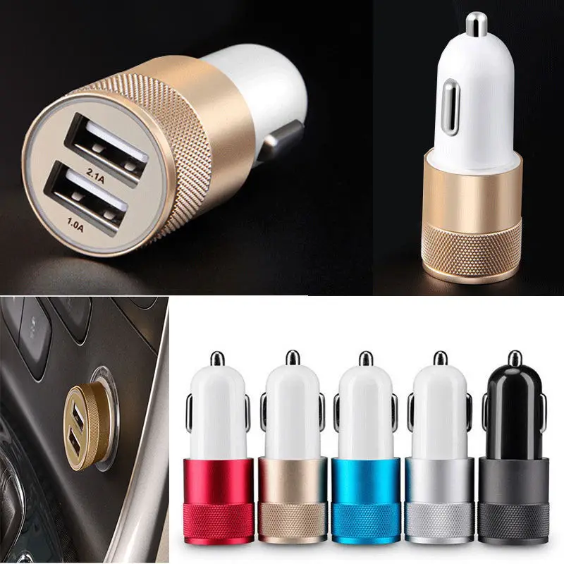 Двойное USB зарядное устройство для автомобиля металлический плоский мобильный