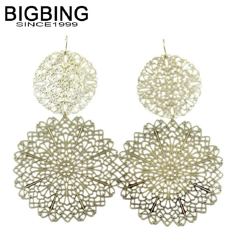 S089 BIGBING ювелирные изделия Модные золотые большие полые серьги подвески в форме