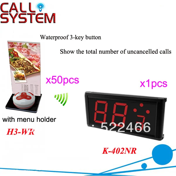 

Wireless Caller System K-402NR+H3-WR for restaurant service with call button and led display DHL Shipping Free