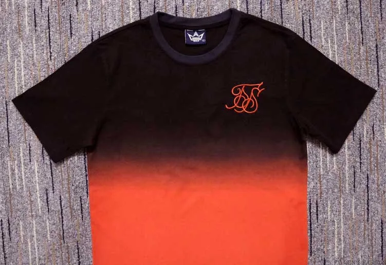 Мужская хлопковая футболка с градиентом для фитнеса яркая брендовая одежда 2018 в