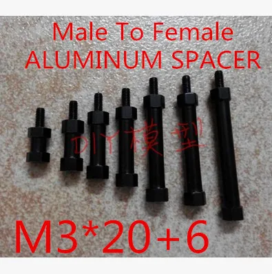 10pcs/ lot M3 *20+6 Female to Male Aluminium Hex Pillar Spacer Black for Quadcopter Multicopter 10pcs
10pcs/ lot M3 *20+6 Female to Male Aluminium Hex Pillar Spacer Black for Quadcopter Multicopter 10pcs
