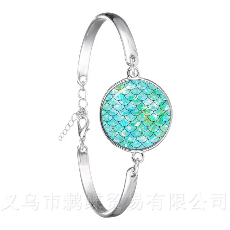 Classic 18mm Glass Cabochon Maxi Silver Plated Chain Bracelet Gift For Women Girls Kids Rainbow Scales Mermaid | Украшения и