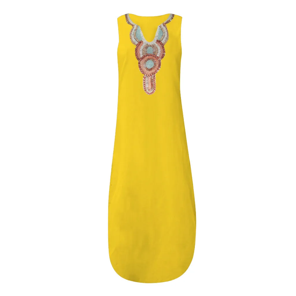 Womens Dress Printed Sleeveless V-neck Split Hem Baggy Kaftan Long Maxi Dress womens dresses casual summer Kleider Damen 
Womens Dress Printed Sleeveless V-neck Split Hem Baggy Kaftan Long Maxi Dress womens dresses casual summer Kleider Damen