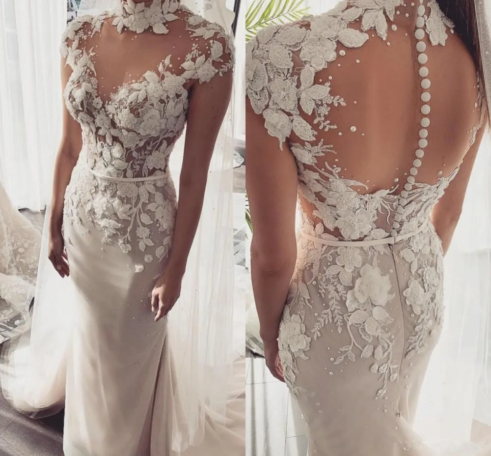 Свадебное платье Русалочки vestido de noiva кружевное свадебное с аппликацией и высоким