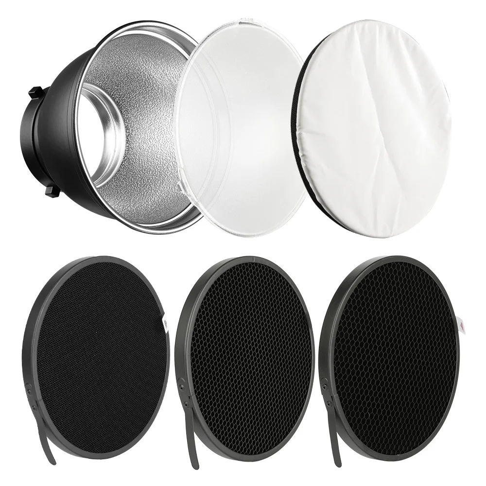 7'' Standard Reflector Diffuser Lamp Shade Dish + 10 20 30 40 50 degree Honeycomb Grid for Bowens Mount Studio Flash Speedlite
7'' Standard Reflector Diffuser Lamp Shade Dish + 10 20 30 40 50 degree Honeycomb Grid for Bowens Mount Studio Flash Speedlite