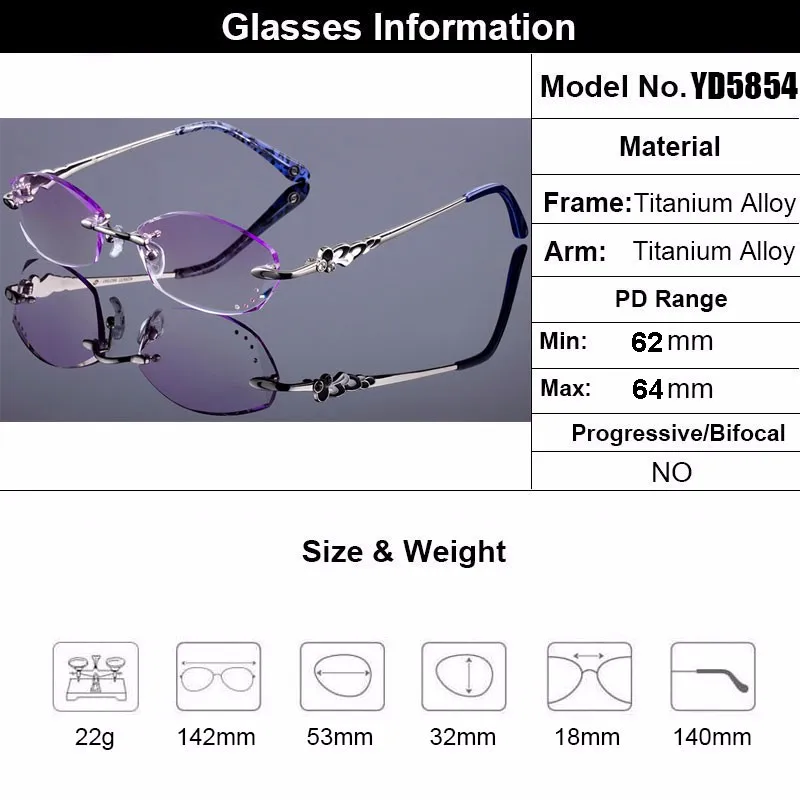 Titanium Alloy Glasses Rimless Frame Original Brand Women Frames Diamond Trimming Cut Rimless Glasses With Gradient Tint Lenses
Titanium Alloy Glasses Rimless Frame Original Brand Women Frames Diamond Trimming Cut Rimless Glasses With Gradient Tint Lenses