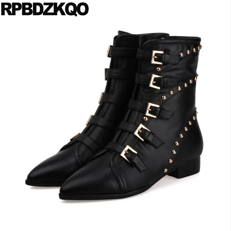 Fall Metal Punk Rock Boots Women Stud Autumn Black Pointed Toe Flat Belts Rivet Genuine Leather Shoes Brand Female Ladies New
Fall Metal Punk Rock Boots Women Stud Autumn Black Pointed Toe Flat Belts Rivet Genuine Leather Shoes Brand Female Ladies New