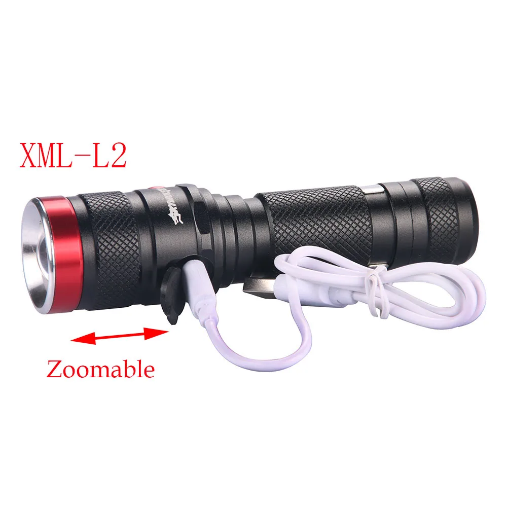 Zoomable 3500LM XML-L2 LED L2 Flashlight Torch 3 Modes 18650 Zoom LED Flash Light+usb charging cable
Zoomable 3500LM XML-L2 LED L2 Flashlight Torch 3 Modes 18650 Zoom LED Flash Light+usb charging cable