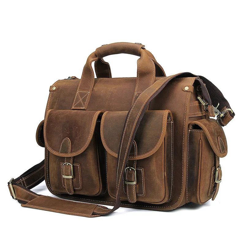 

Men Travel Bag Leather Men's Briefcase Classic Business Bag Lawyer Office Document Messenger Shoulder Totes Case Portfolio