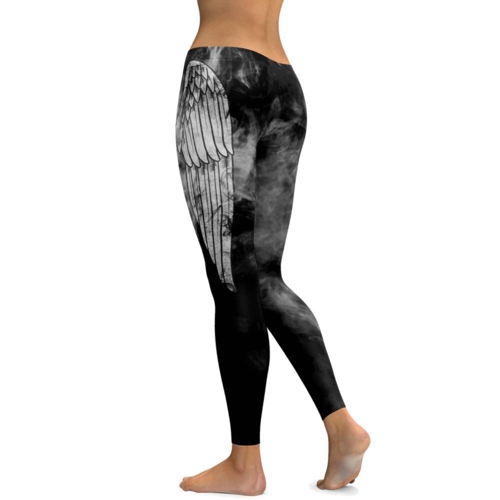 Высокая эластичность крыла печатных Slim Fit женские леггинсы девятого размера