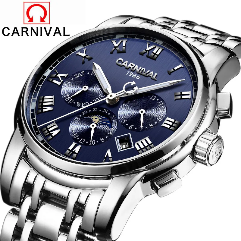 Carnival Brand 6 Hands Mechanical Watches Full Steel Luminous Multifunction Waterproof Wristwatch Luxury Men's Sapphire Watch
Carnival Brand 6 Hands Mechanical Watches Full Steel Luminous Multifunction Waterproof Wristwatch Luxury Men's Sapphire Watch