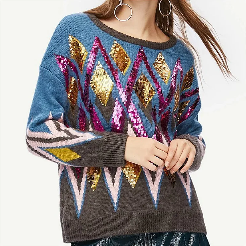2019 Luxury Brand Autumn Winter Sweaters Pullovers Knitted Women Runway Argyle Striped Color Bead Jumper Ladies Clothes 
2019 Luxury Brand Autumn Winter Sweaters Pullovers Knitted Women Runway Argyle Striped Color Bead Jumper Ladies Clothes