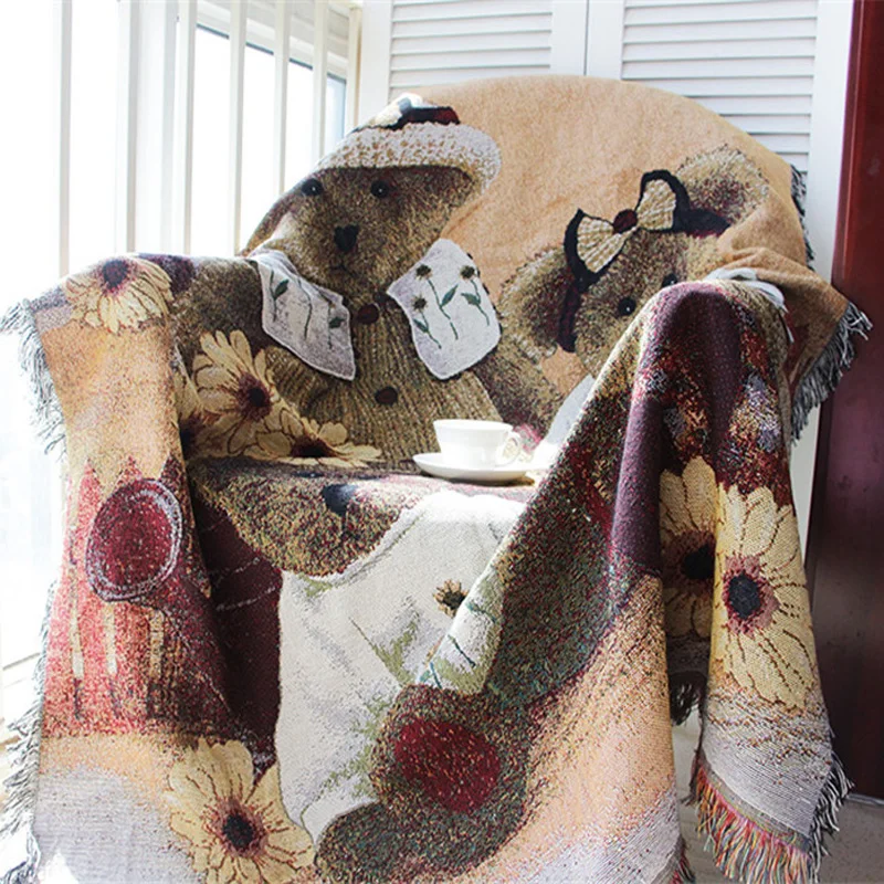 

Retro Bear Family Throw Blanket Sofa Decorative Slipcover Cobertor Travel Stitching Non-slip Stitching Animal Blankets For Beds