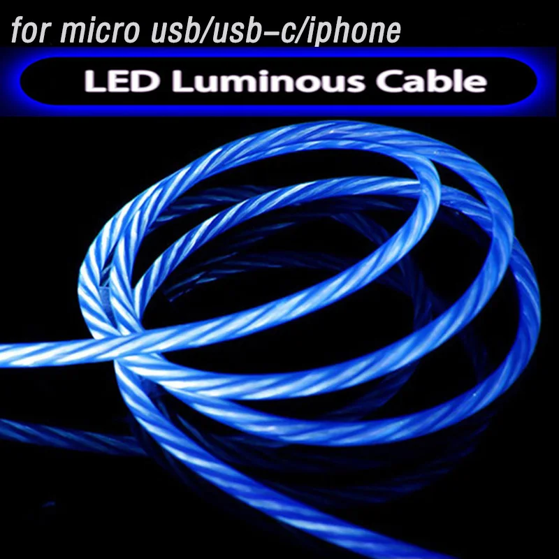 LED Luminous Glowing Usb Cable Phone Charger Cord Led Light Cabel 1m 100cm for Huawei P20 P30 Pro Samsung Xiaomi Mi 9 Lite | Мобильные