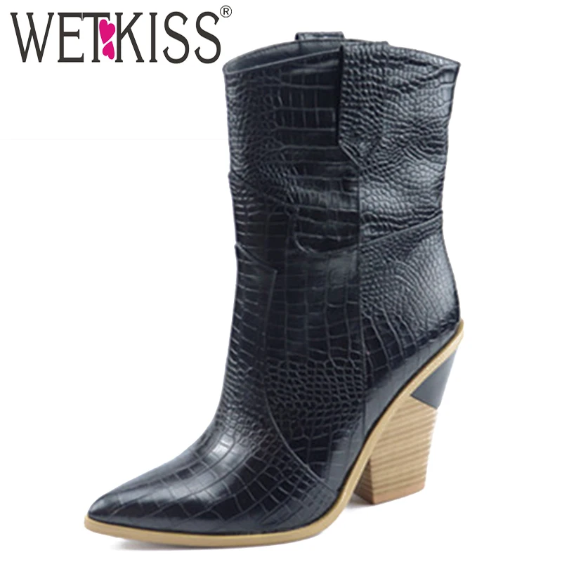 Wetkiss Women Autumn&Winter Western Classic Colorful Ankle Boots Cowboy Pointed Toe Emboss PU High Heels Wood Shoes WJ7262
Wetkiss Women Autumn&Winter Western Classic Colorful Ankle Boots Cowboy Pointed Toe Emboss PU High Heels Wood Shoes WJ7262