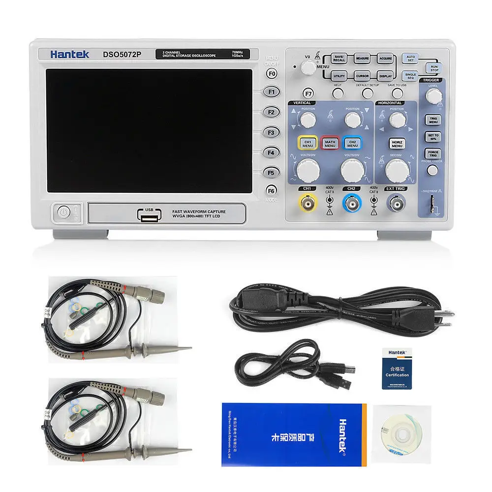 

Hantek DSO5072P Digital Storage Oscilloscope 70MHz 1GSa/s 7.0-inch WVGA(800x480) d Length 24K USB 7" TFT Signal Waveform Real