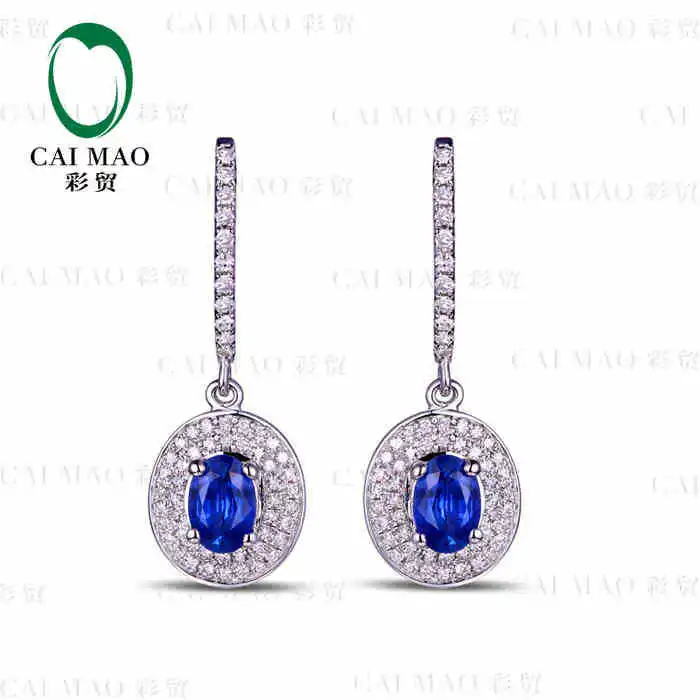 

CaiMao 18KT/750 White Gold 1.36 ct Natural Blue Sapphire & 0.42 ct Full Cut Diamond Engagement Gemstone Earrings Jewelry