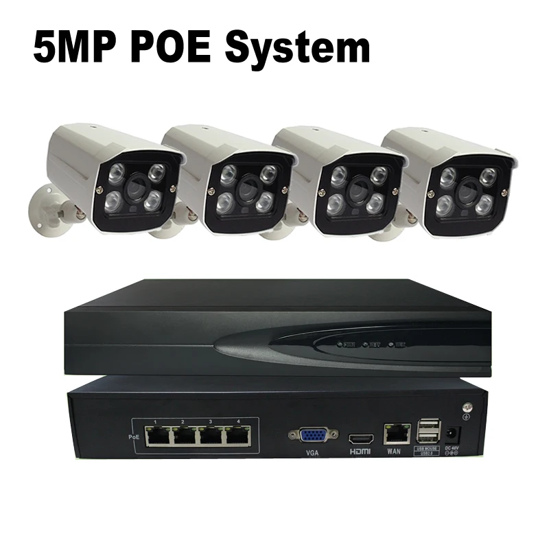 Камера видеонаблюдения H.265 4CH 5 Мп IP NVR 48 В с функцией ночного видения Ethernet|5mp ip camera|ip