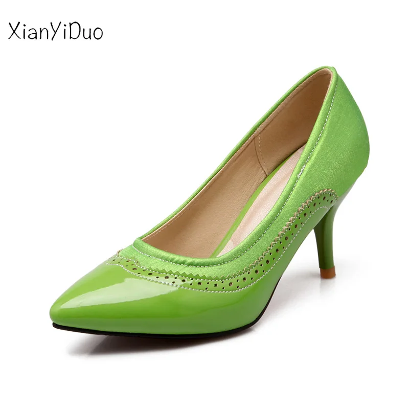 Xianyiduo Retro Spring/Autumn Women's Shoes Pointed Toe high heels Pumps big size34-51 purple Beige green red wedding silver/400 | Обувь