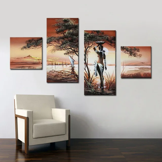 Modern Hand Painted Nude African Women Image Tree Sunset Oil Paintings Home Wall Art Decorative 4 Panel for Living Room Unframed
Modern Hand Painted Nude African Women Image Tree Sunset Oil Paintings Home Wall Art Decorative 4 Panel for Living Room Unframed
