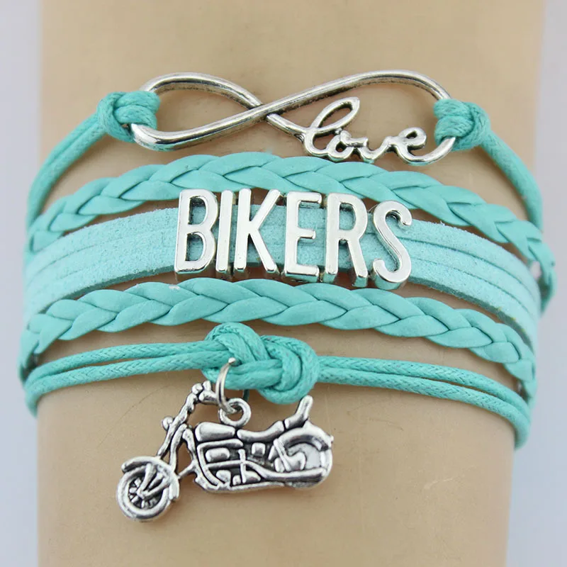 10 шт. посеребренные браслеты Infinity Love Bikers мотоцикла велосипеда мотора шармы