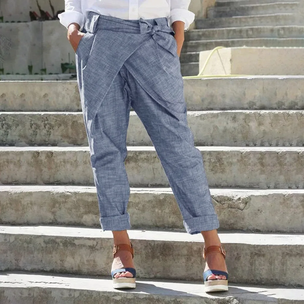 Women Linen Pants Casual Plus Size High Waist Loose Pants Wide Leg Belt Knotted Trousers Ladies Solid Color Pocket Sports Pants
Women Linen Pants Casual Plus Size High Waist Loose Pants Wide Leg Belt Knotted Trousers Ladies Solid Color Pocket Sports Pants