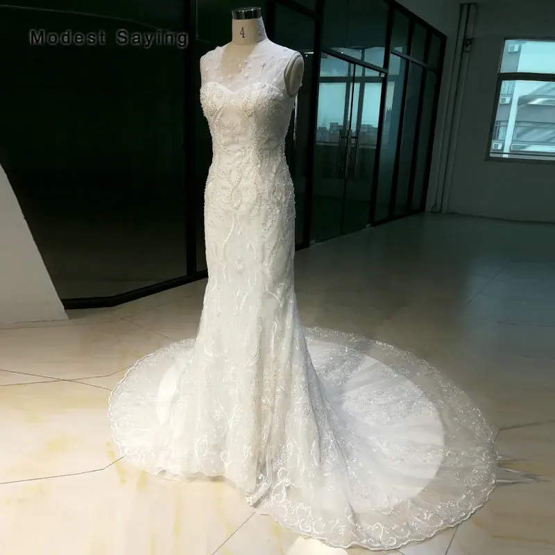 Elegant Ivory Mermaid Illusion Lace Wedding Dresses 2019 with Pearls Formal Women Backless Beaded Bridal Gowns vestido de noiva
Elegant Ivory Mermaid Illusion Lace Wedding Dresses 2019 with Pearls Formal Women Backless Beaded Bridal Gowns vestido de noiva