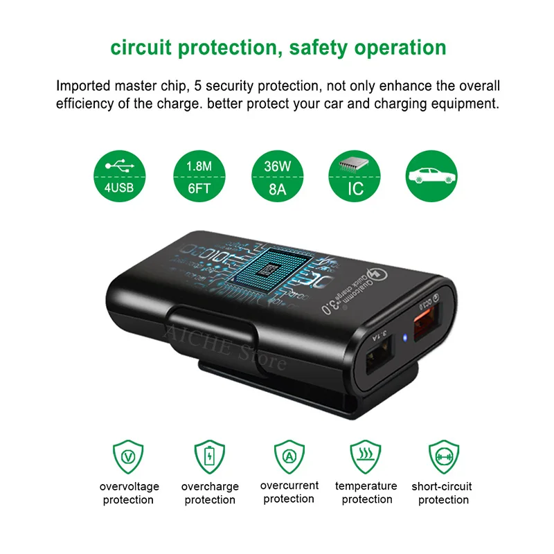 4 порта QC 3 0 USB быстрые автомобильные наклейки для зарядного устройства