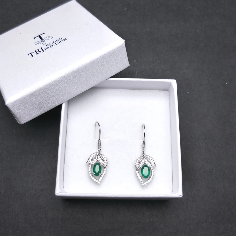 TBJ Natural green agate oval 4*6mm gemstone hook earring in 925 sterling silver leaf shape for women birthday best gift | Украшения и