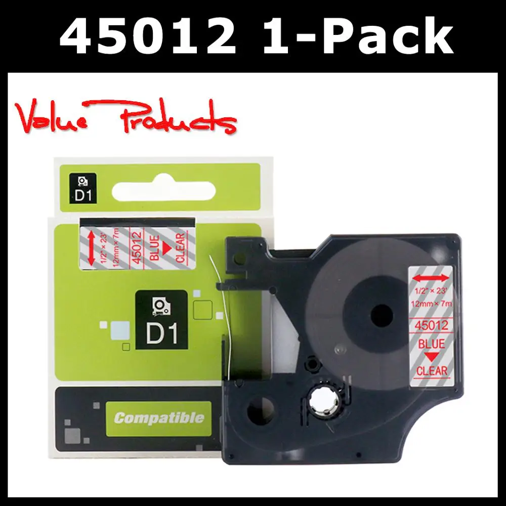 VP 1 Pack Совместимость DYMO D1 1/2 дюйма 12 мм Этикетка ленты 45012 красный на четких