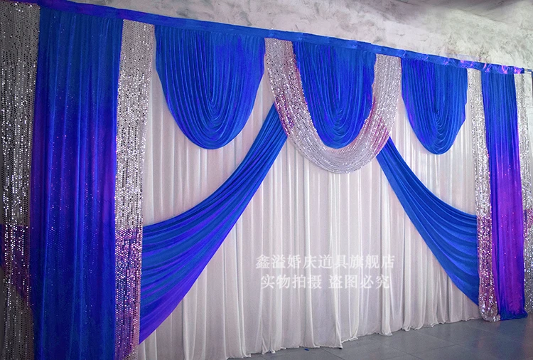 Wedding Backdrop with royal blue swags stage curtain with silver sequin Wedding Decoration
Wedding Backdrop with royal blue swags stage curtain with silver sequin Wedding Decoration